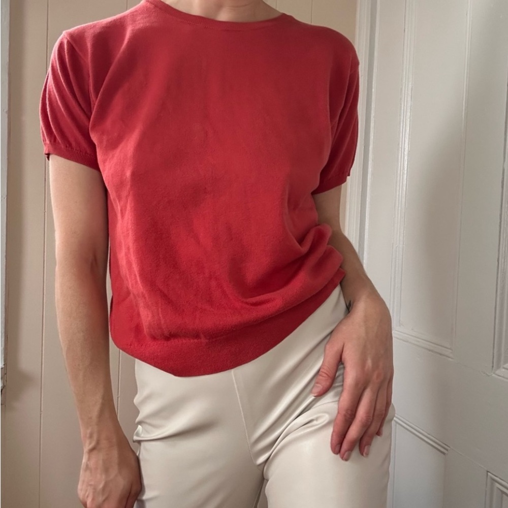 J Crew Light Red Short Sleeve Sweater Size Medium - Picture 6 of 8